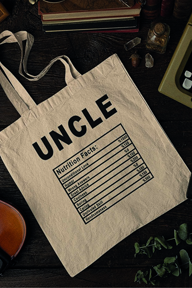 Uncle Nutrition Facts Uncle Uncle Gift Printed 100% Cotton Raw Cloth Beige Bag