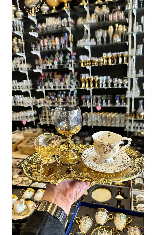 6 lı Metal Gold Çay Kahve Sunum Tepsisi Tek Kişilik 6 Adet - 2