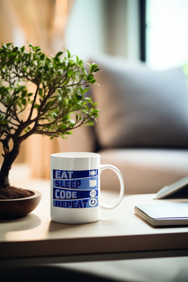 كوب ممتع مطبوع عليه عبارة Eat Sleep Code Repeat - 1