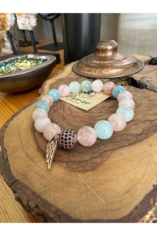 Aquamarine and Kunzite Natural Stone Bracelet 10 mm