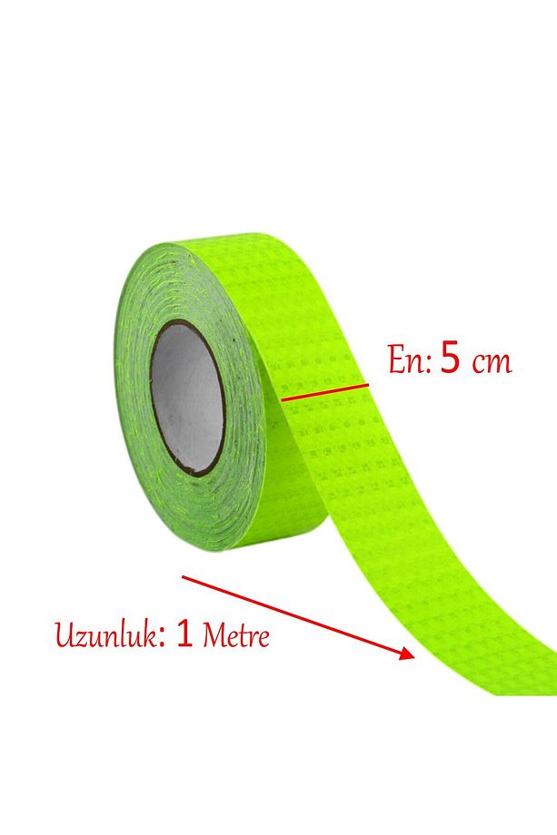 Gece Parlayan Yapışkanlı Reflektörlü 5 cm Fosforlu Reflektif İkaz Bandı 1 Metre Florasan Şerit Bant - 3