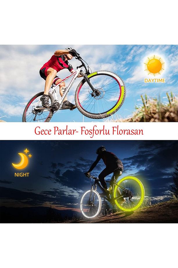 Gece Parlayan Yapışkanlı Reflektörlü 5 cm Fosforlu Reflektif İkaz Bandı 1 Metre Florasan Şerit Bant - 2