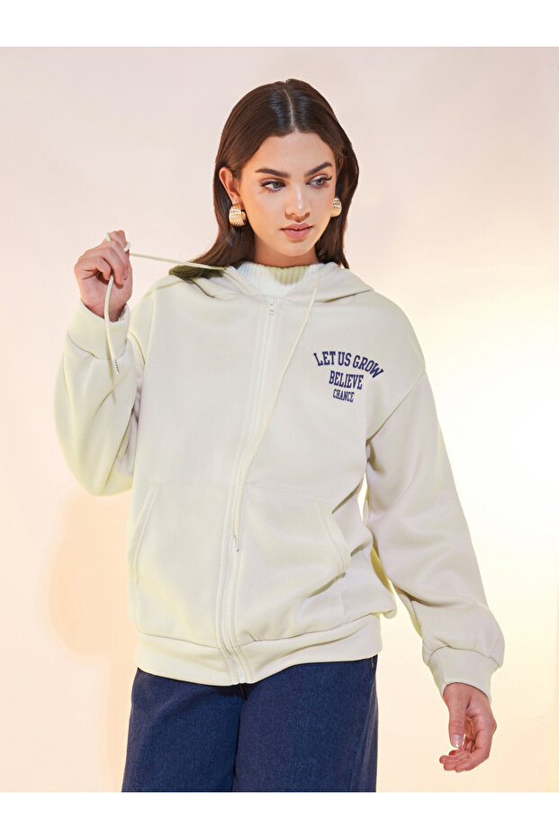 Text Print Oversized Hooded Jacket