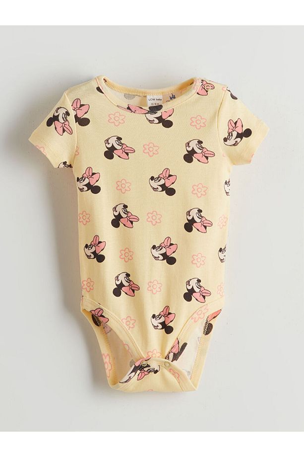 LCW baby Sarı Minnie Mouse Baskılı Kız Bebek Çıtçıtlı Body - 1