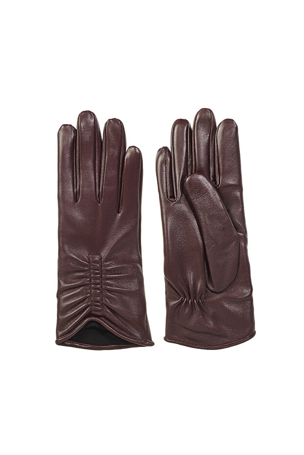 Bordo Kadın Deri Eldiven - 1