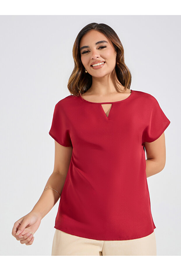 Solid Regular Fit Top with Keyhole Neck - 2