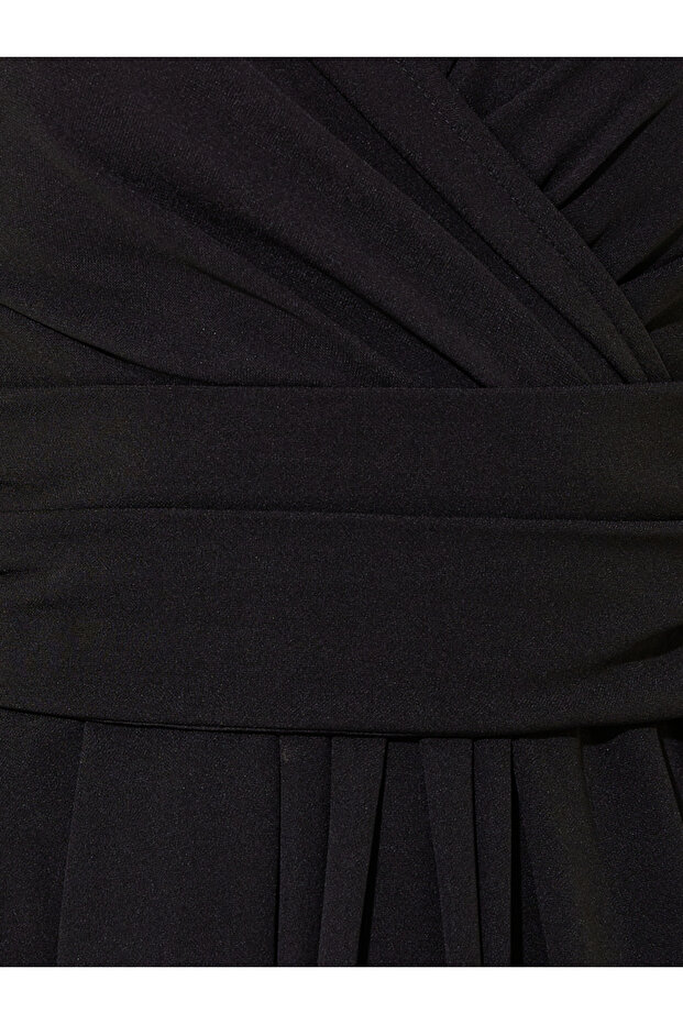 Solid Wrap Front Midi Dress with Tie-Up Back - 5