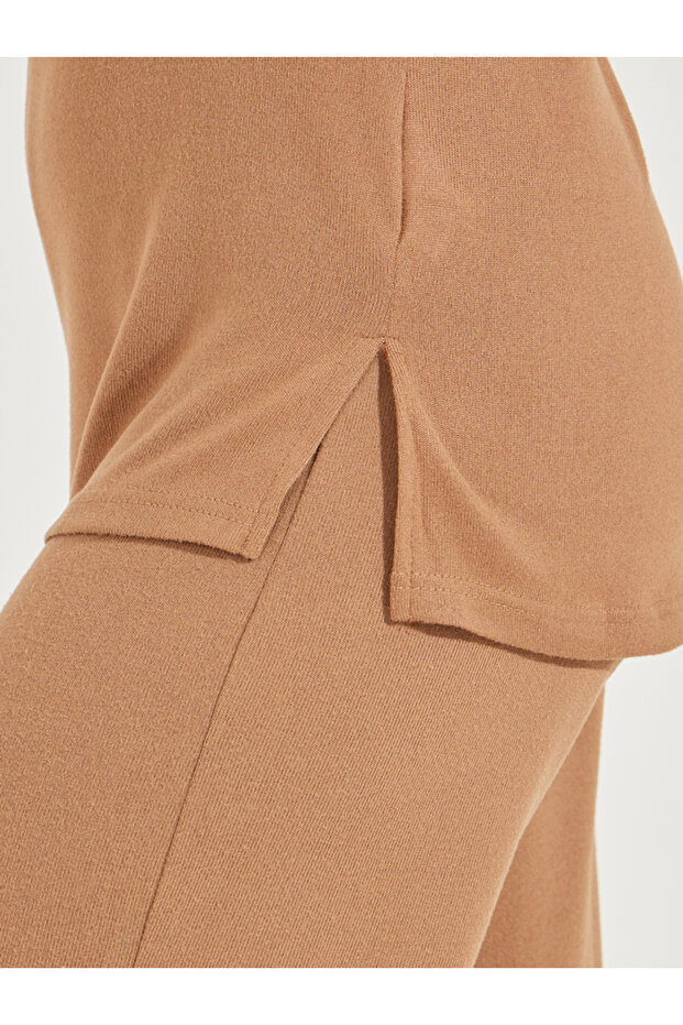 بلوزة محبوكة بدون أكمام ورقبة دائرية سادة - 3