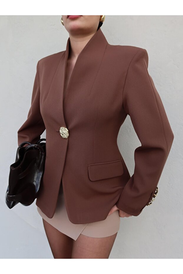 Gold Buttoned Blazer Jacket - 3