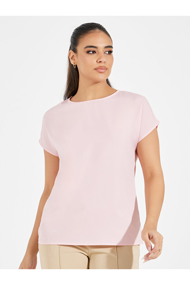 بلوزة سادة برقبة دائرية وأكمام ممتدة - 3