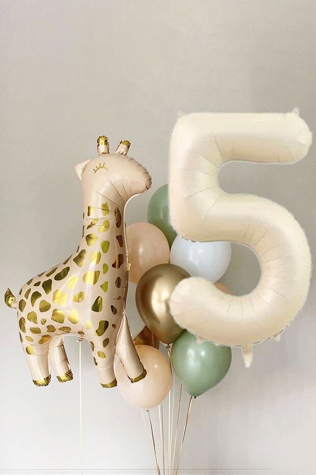 Giraffe Balloon Cream Age Balloon 15 Piece 5 Year Birthday Balloon Set
