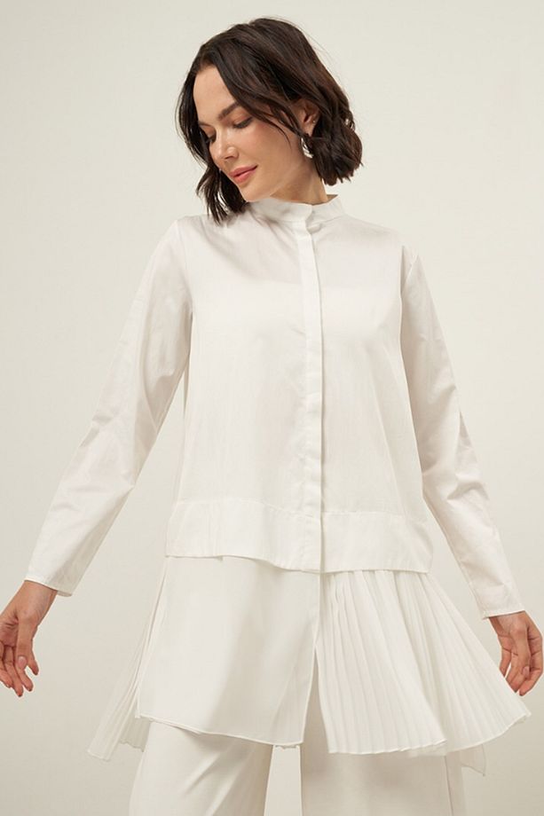 24FW74185 BEYS DESIGN COTON PLİSELİ GÖMLEK - 1