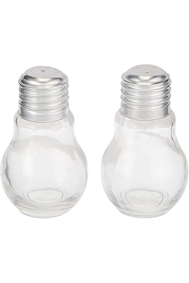 Bulb Shape Glass Salt & Pepper With Metal Lid Set - 2 Pieces