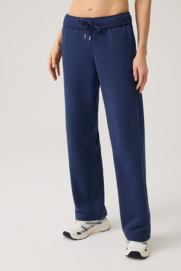 Navy Blue Wide Fit Wide Leg Sweatpants Straight Leg