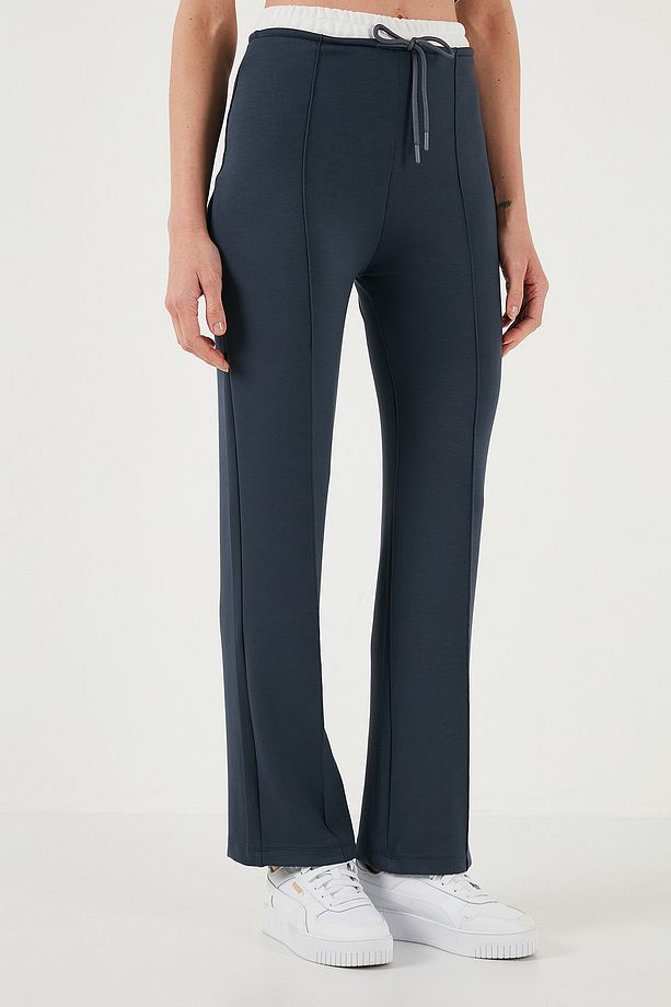 Streç Slim Fit Yüksek Bel Geniş Paça Çimalı Eşofman Altı EŞOFMAN ALTI 5866078 - 4