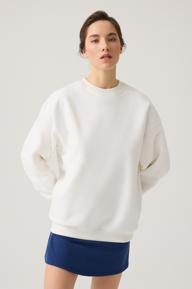 Ecru Wide Fit Crew Neck Sweatshirt Crew Neck