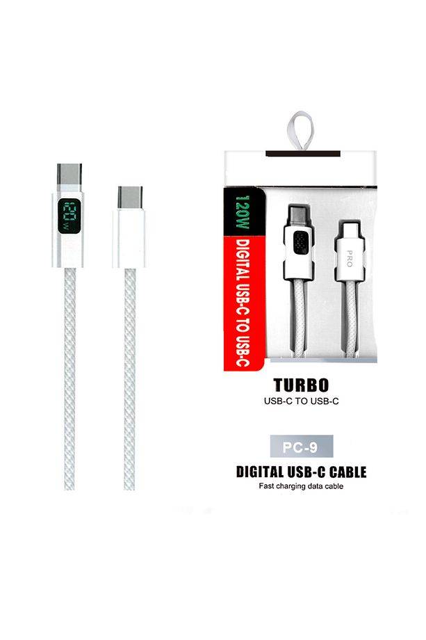 120 Watt 2 Ucu Type-c Kablo Göstergeli Şarj Kablosu Type-c To Type-c Hasır Kablo Premium Kalite - 1