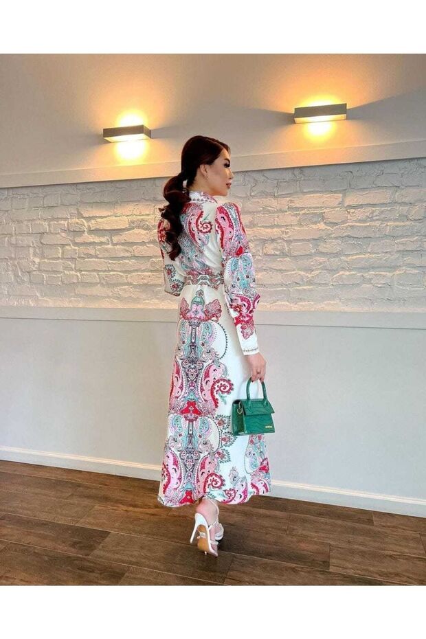 Atlas Fabric Long Dress White (Belt Included) Nhn57