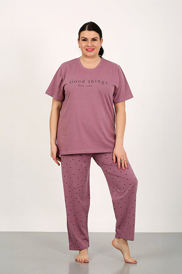 100% Cotton Large Size Short Sleeve Women's Pajamas Set