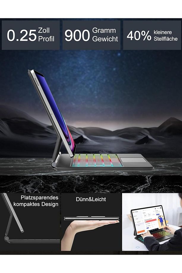 Samsung Galaxy Tab S10+ Plus 12.4" Uyumlu Magic Keyboard Touchpad Rgb Işıklı Klavyeli Kılıf Sm-x820 - 6