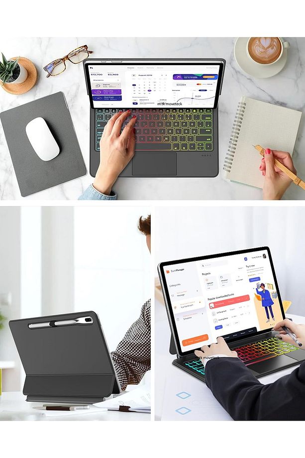 Samsung Galaxy Tab S10+ Plus 12.4" Uyumlu Magic Keyboard Touchpad Rgb Işıklı Klavyeli Kılıf Sm-x820 - 3