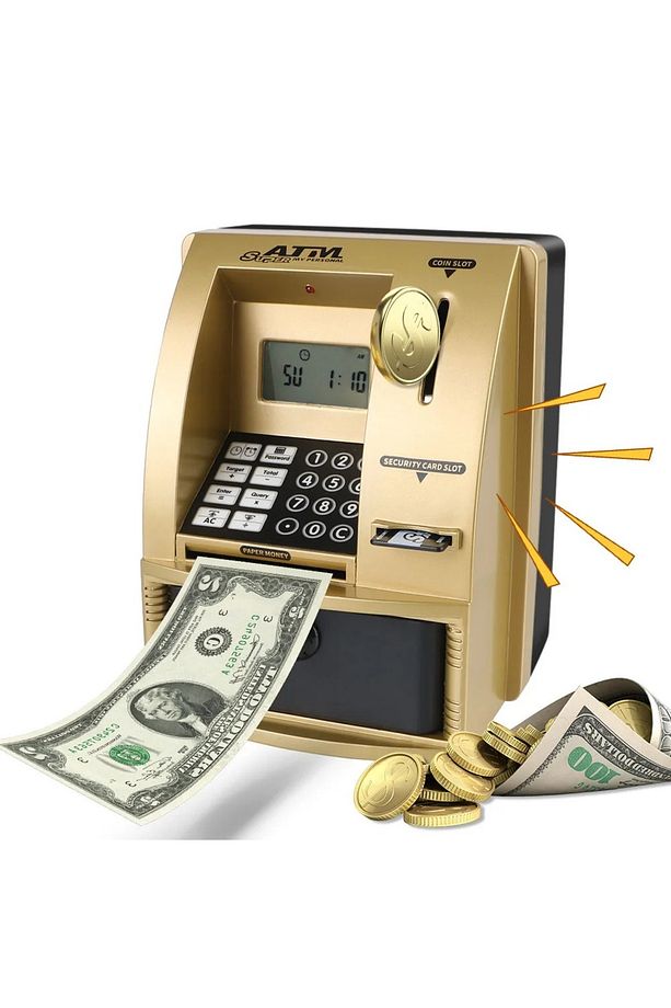 LCD Ekran ATM Şifreli Kumbara Kağıt Demir Para Girişli Kartlı Sesli Yönlendirme Takvim Saat - 6