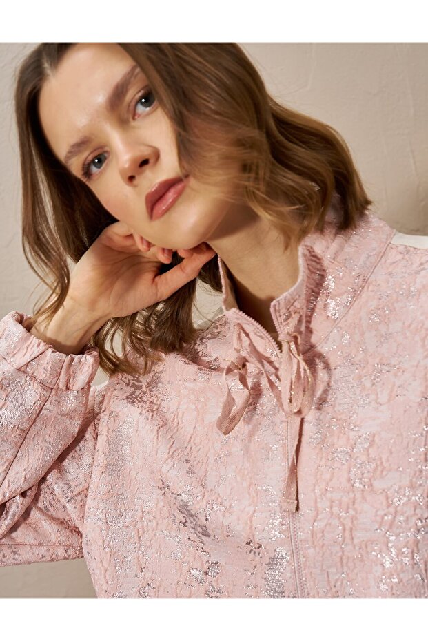 Jakarlı Sweatshirt Pudra - 7