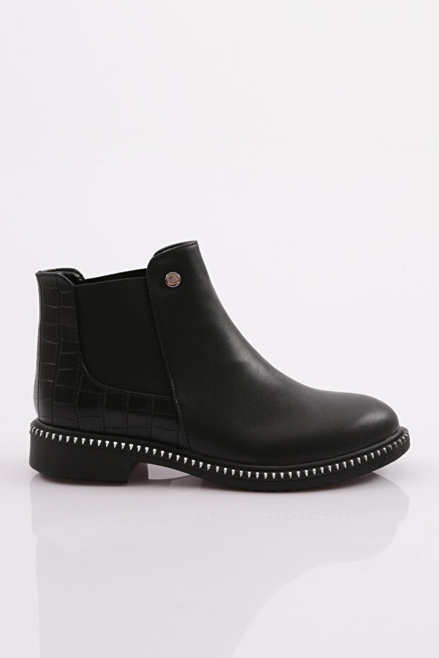 155-22K Women's Chelsea Ankle Boots Black Skin Crocodile