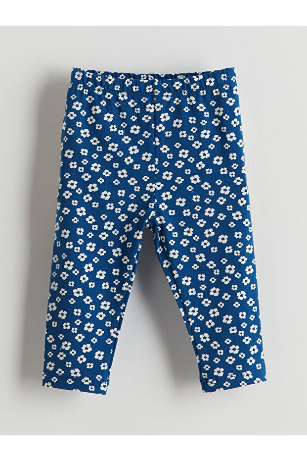 LCW baby Bej Bisiklet Yaka Çiçekli Kız Bebek Bluz ve Tayt 2'li - 3