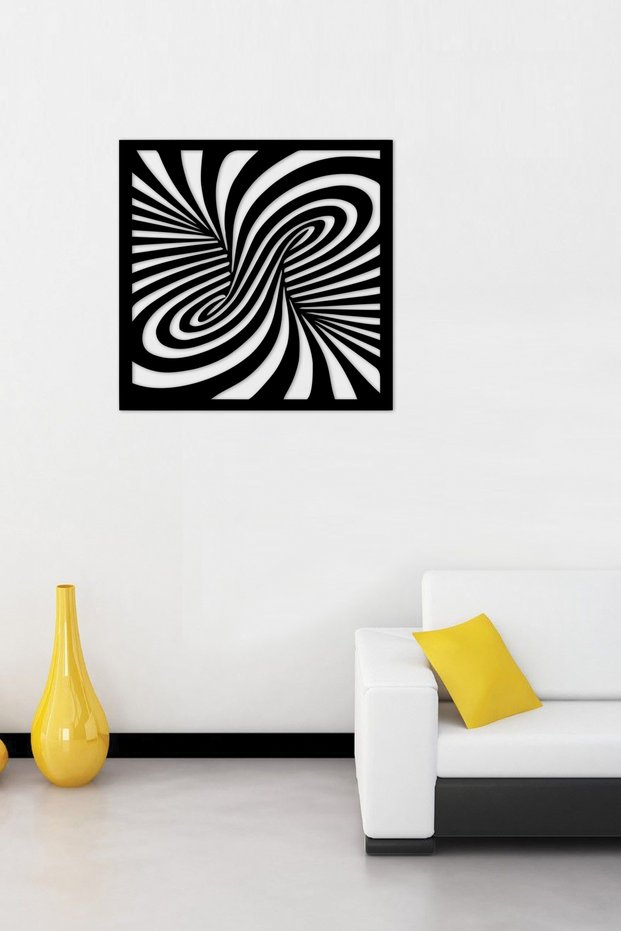 Black Wood Illusion Wall Decor 40X40Cm Mdf Painting for Salon Living Bed Children's Room Office Kitchen