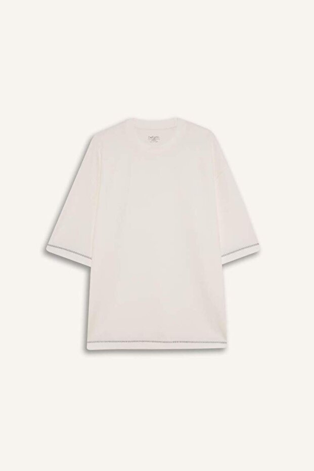 Loose Fit Bisiklet Yaka Kısa Kollu Ağır Kumaş Tişört C0147AX25SP - 7