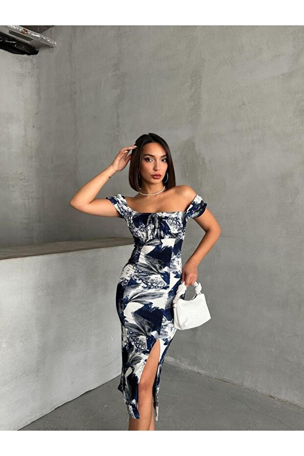 Rochie midi cu mânecă scurtă imprimată - 1