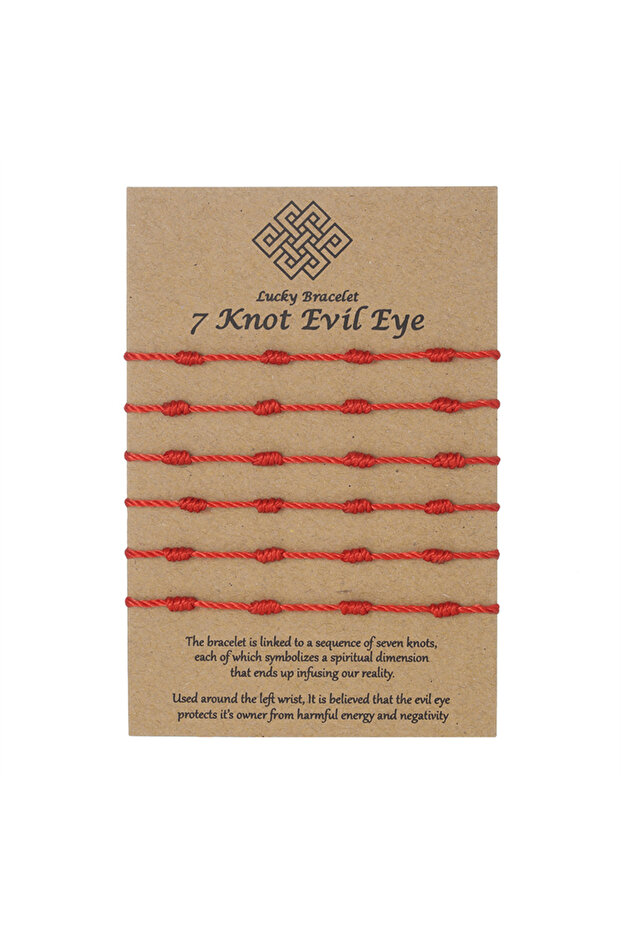 red 6 PCS/Set Red String Handmade Bracelets Adjustable Red 7 Knot String Bracelet Amulet Success and - 1