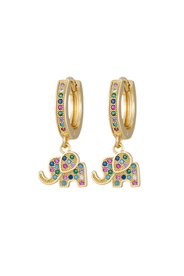 Multicolor Cute Female Small Elephant Hoop Earrings Rainbow Crystal Multicolor Zircon Pendant Earrin