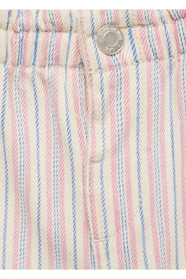 Çizgili Denim Şort - 3