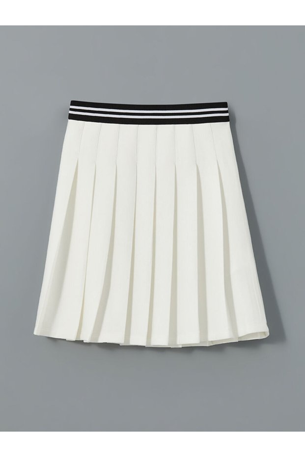 Lcw Kids Ecru Elastic Waist Pleated Girls Skirt
