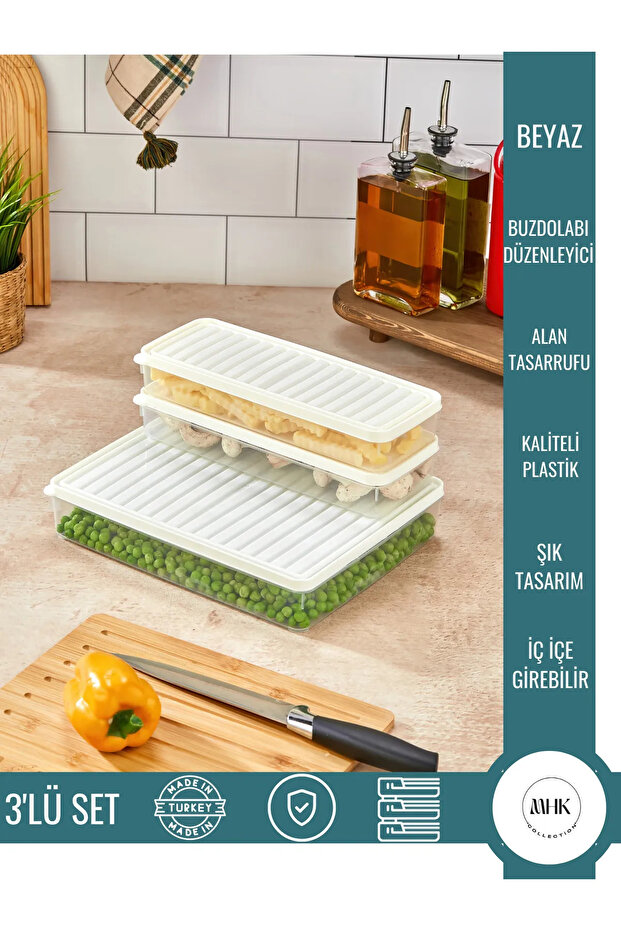Set of 3 Transparent Storage Containers with Lids (2 Small, 1 Large) - 1