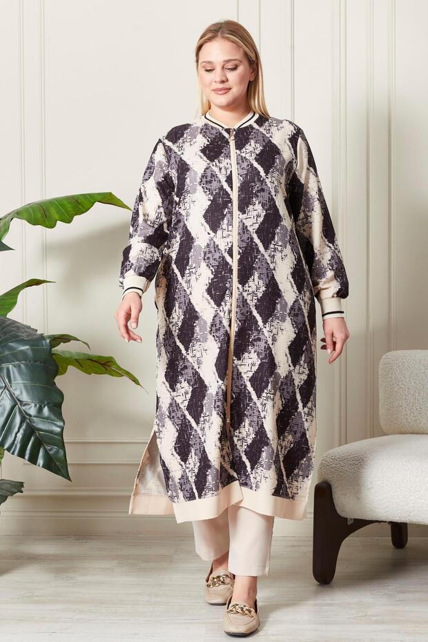 قبعة نسائية كبيرة الحجم منقوشة - 5