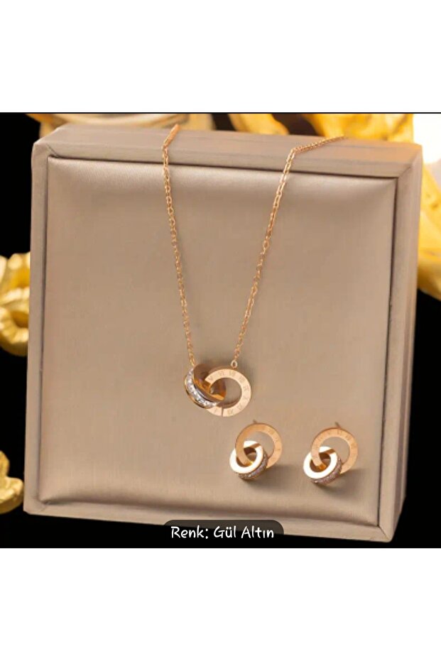 Paslanmaz Çelik Kolye ve Küpe Seti - 1