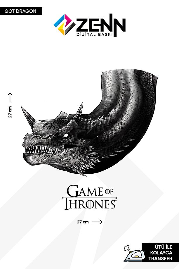 Game Of Thrones Ejderha Seti Ütü İle Yapışan Dtf Baskı - 1