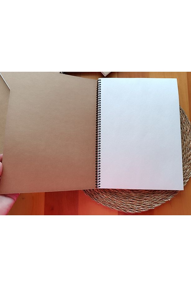A4 Kalın Kraft Kapak Spiralli Ivory Iç 40 Yaprak 80 Sayfa Notepad, Scrapbook, Defter - 3