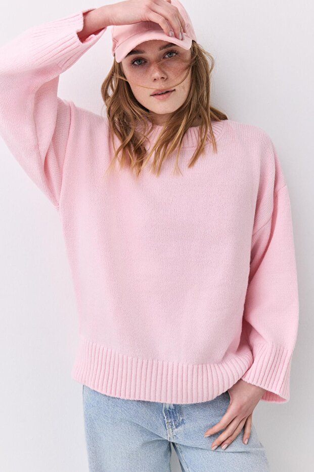 Women's Crew Neck Oversize Knitwear Pink 1011