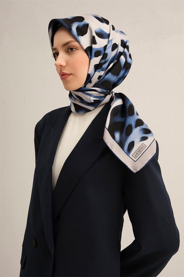 Desenli Saf Ipek Twill Eşarp 9320- 33 - 2