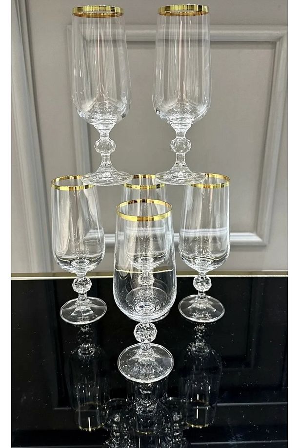 Bohemia Kristal Ayaklı Gold Kahve Yanı Su Bardağı - 1