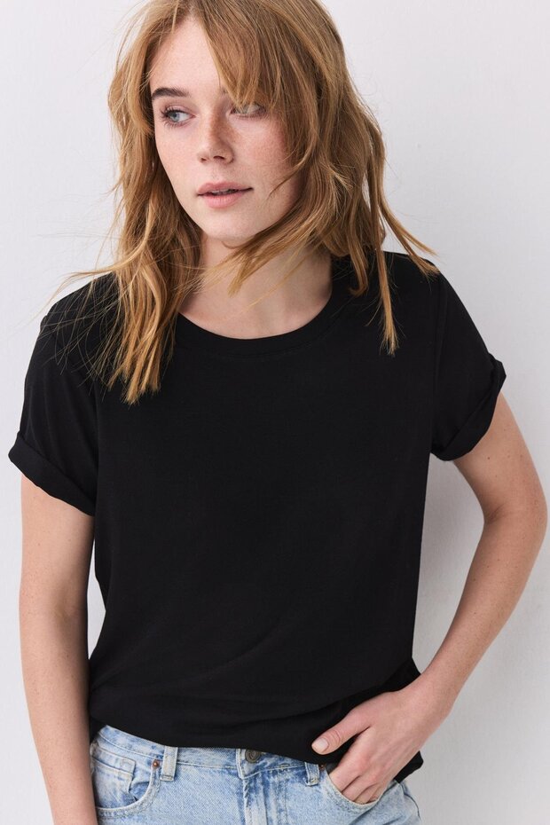 Kadın Slim Basic Viskon Tshirt Siyah 8013 - 1