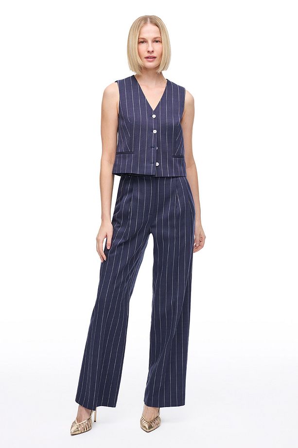 Lacivert Tiran Regular Fit Yüksek Bel Pantolon - 2