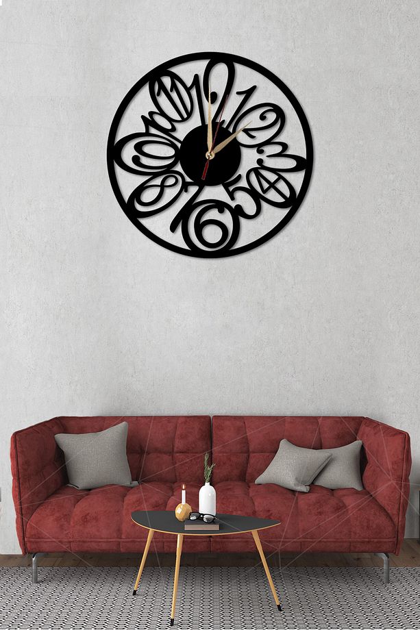 Siyah Ahşap Modern Türkçe Duvar Saati - Salon Oturma Odası Ofis Mutfak için 40x40 Mdf Duvar Dekoru - 1