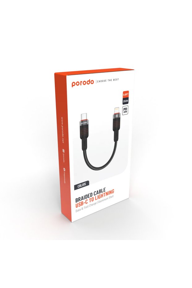 Alum. Alloy Braided Cable Type-C To Lightning 30W 25Cm - Black