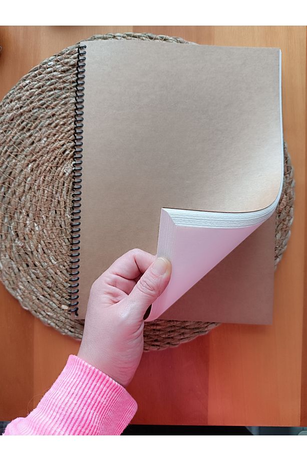 A4 Kalın Kraft Kapak Spiralli Ivory Iç 40 Yaprak 80 Sayfa Notepad, Scrapbook, Defter - 6