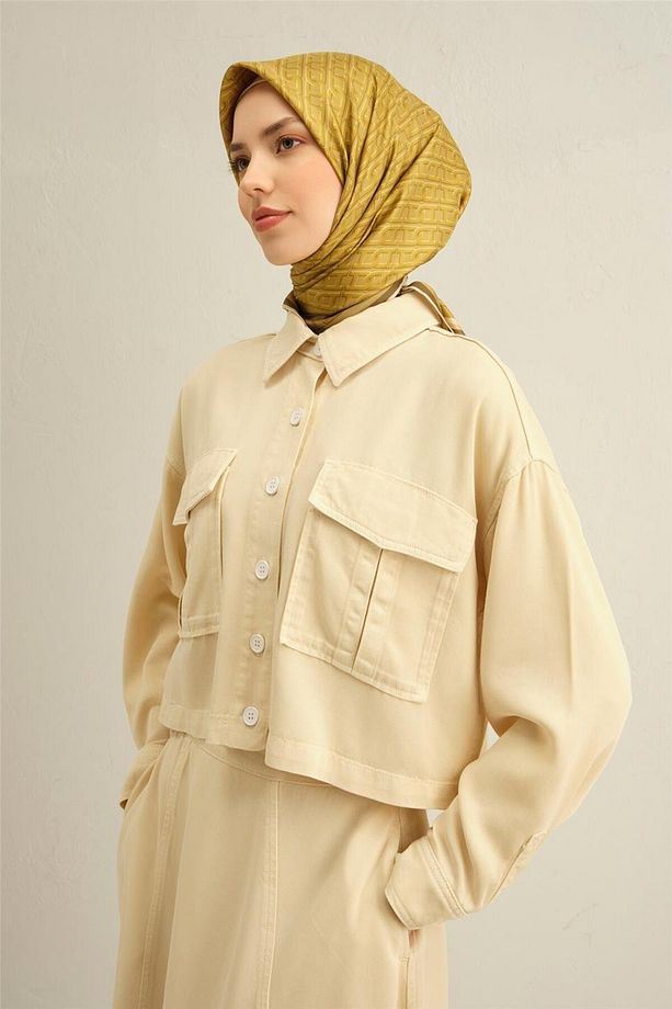 Desenli Saf Ipek Twill Eşarp 9301- 32 - 3